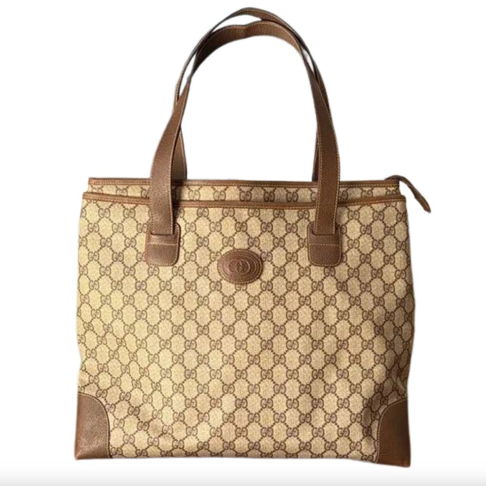 Gucci Beige and Brown Monogram Large Tote